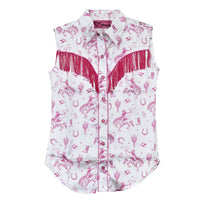 Youth Girl’s CH White “Buck N Boots” Sleeveless Western Shirt from Cowboy Hardware