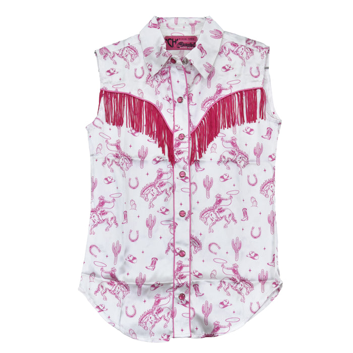 Youth Girl’s CH White “Buck N Boots” Sleeveless Western Shirt from Cowboy Hardware