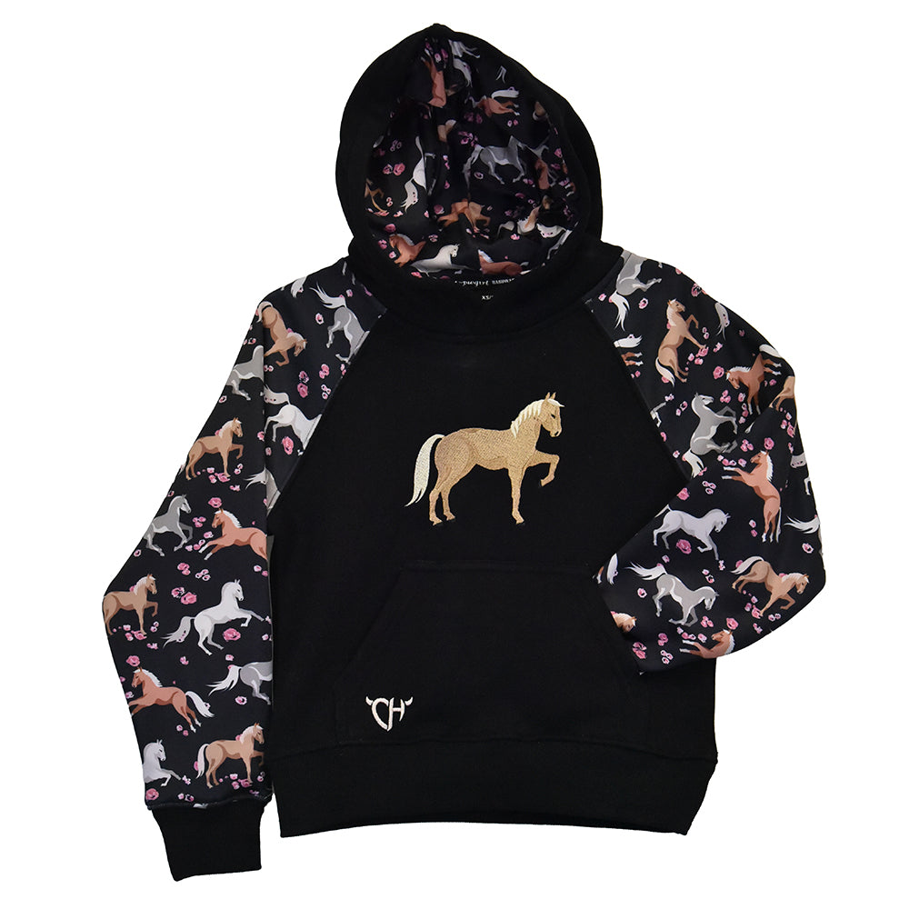Youth Girl's CH "Horse Flowers" Black Hoodie from Cowboy Hardware