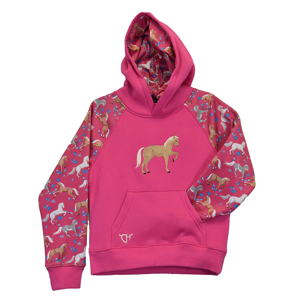 Youth Girl's CH "Horse Flowers" Pink Hoodie from Cowboy Hardware