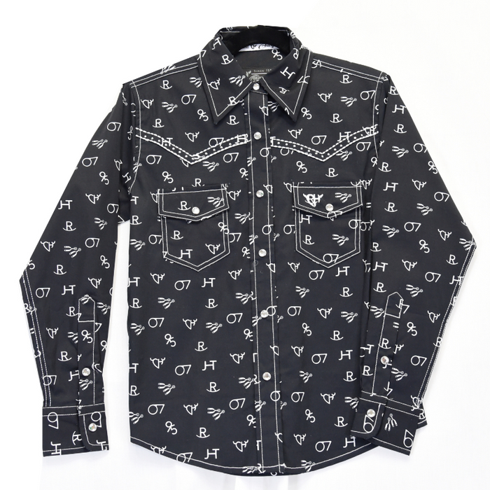 Youth Girl's Cowgirl Hardware Black "Branding Irons" Long Sleeve Western Shirt from Cowboy Hardware
