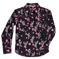 Youth Girl's Cowgirl Hardware Black Cactus Rose Long Sleeve Pattern Western Shirt from Cowboy Hardware