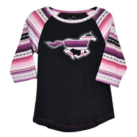 Youth Girl's Cowgirl Hardware Black "Chevron Running Horse" Raglan 3/4 Sleeve Top from Cowboy Hardware