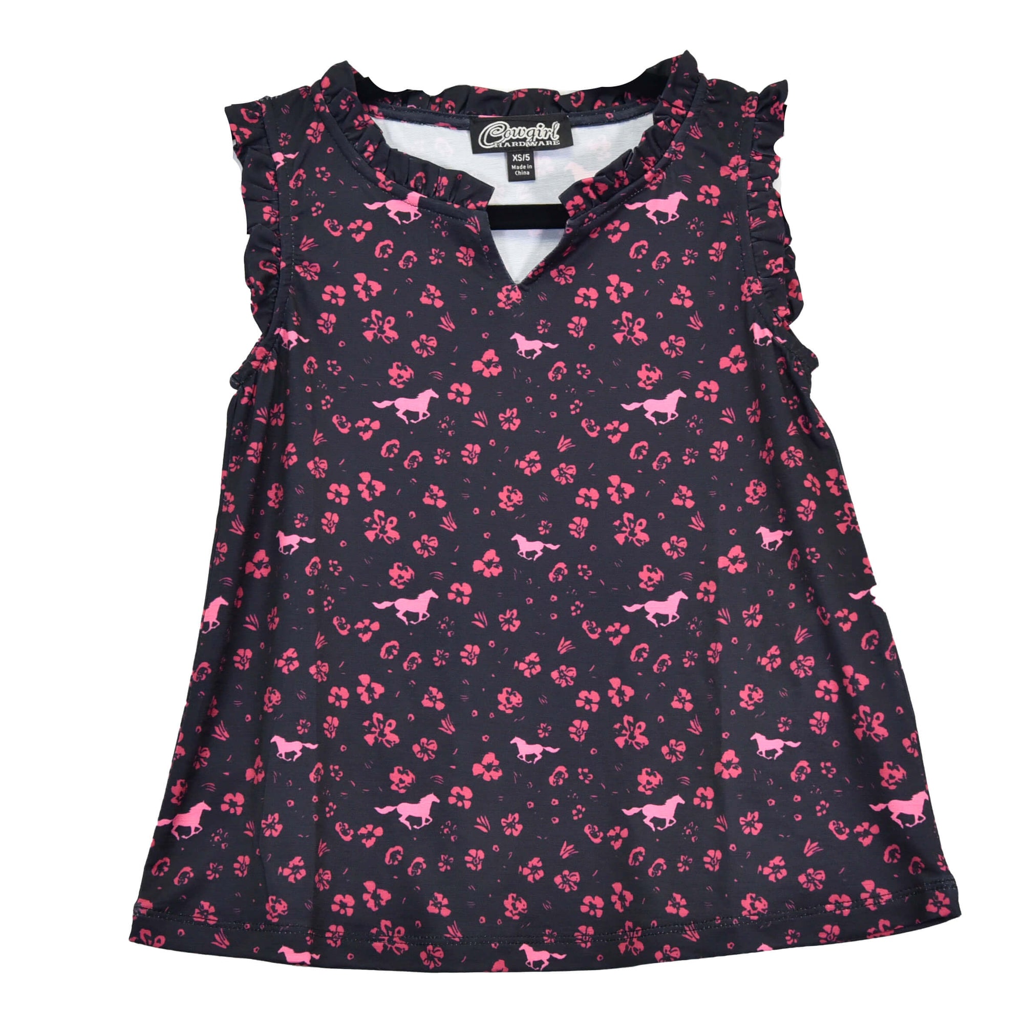 Youth Girl's Cowgirl Hardware Black "Floral Horse" Sleeveless Top from Cowboy Hardware