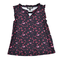 Youth Girl's Cowgirl Hardware Black "Floral Horse" Sleeveless Top from Cowboy Hardware