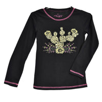 Youth Girl's Cowgirl Hardware Black "Leopard Cactus" Long Sleeve Top from Cowboy Hardware
