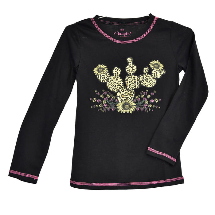 Youth Girl's Cowgirl Hardware Black "Leopard Cactus" Long Sleeve Top from Cowboy Hardware