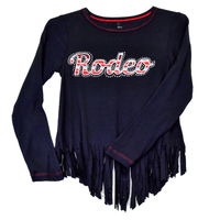 Youth Girl's Cowgirl Hardware Black "Sassy Rodeo" Fringe Bottom Long Sleeve Top from Cowboy Hardware