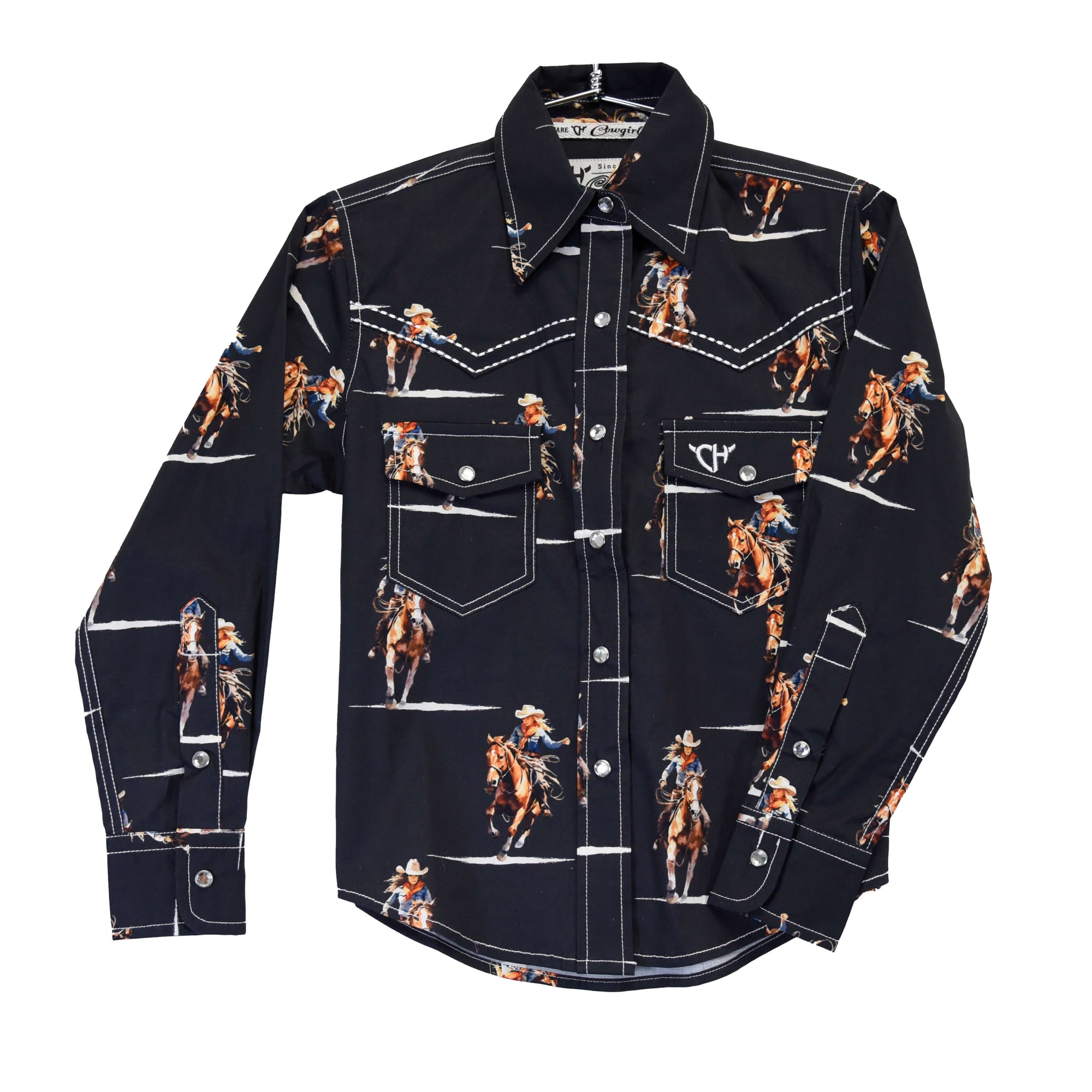 Youth Girl's Cowgirl Hardware Black "Vintage Cowgirl" Long Sleeve Western Shirt from Cowboy Hardware
