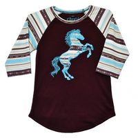 Youth Girl's Cowgirl Hardware Brown "Serape Horse" Raglan 3/4 Sleeve Top from Cowboy Hardware