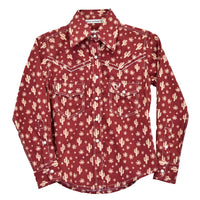 Youth Girl's Cowgirl Hardware Burgundy "Daisy Cactus" Long Sleeve Western Shirt from Cowboy Hardware