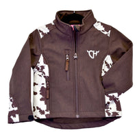 Youth Girl's Cowgirl Hardware Dark Chocolate "Cow Print Accent" Poly Shell Jacket from Cowboy Hardware