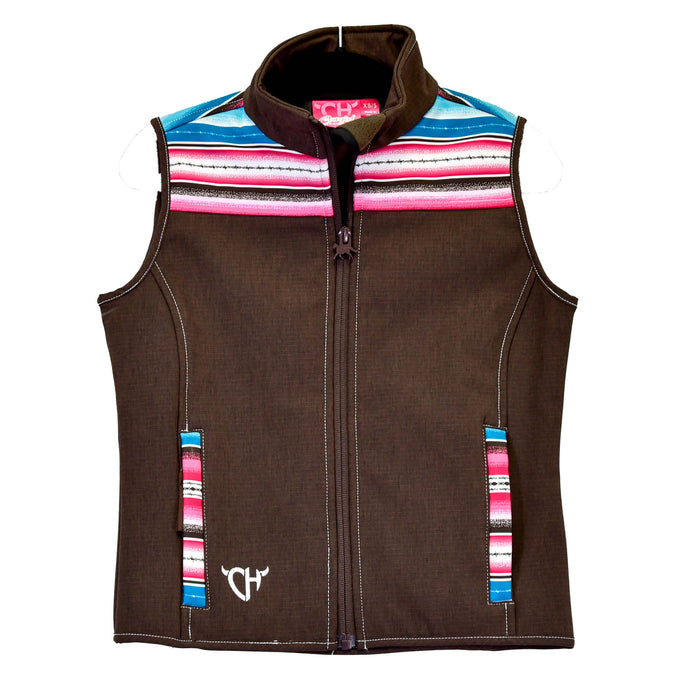 Youth Girl's Cowgirl Hardware Dark Chocolate "Serape Yoke" Poly Shell Vest from Cowboy Hardware