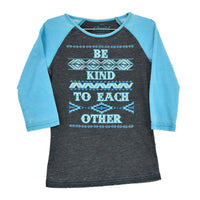 Youth Girl's Cowgirl Hardware Dark Grey Turquoise Be Kind Raglan from Cowboy Hardware