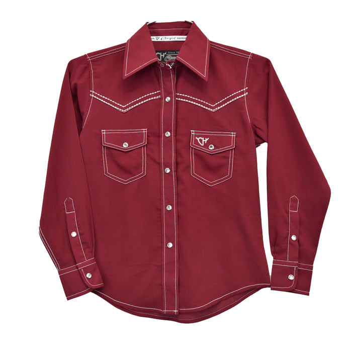 Youth Girl's Cowgirl Hardware Dark Red Long Sleeve Western Shirt from Cowboy Hardware