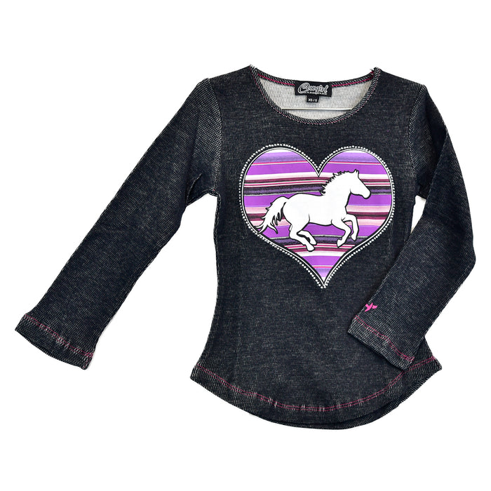 Youth Girl's Cowgirl Hardware Heather Gray "Serape Heart Horse" Long Sleeve Thermal from Cowboy Hardware