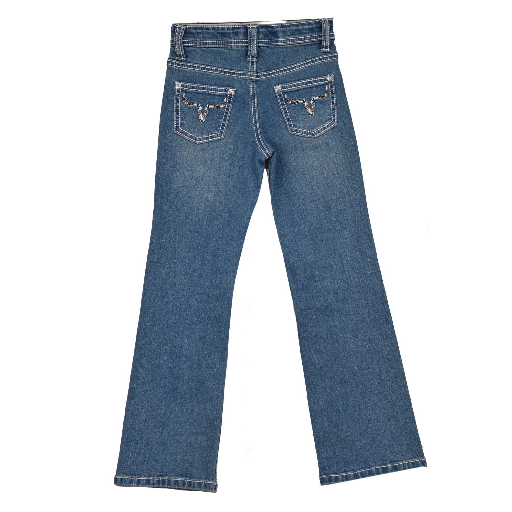Youth Girl's Cowgirl Hardware Medium Wash "Aztec Skull" Boot Cut Jeans from Cowboy Hardware