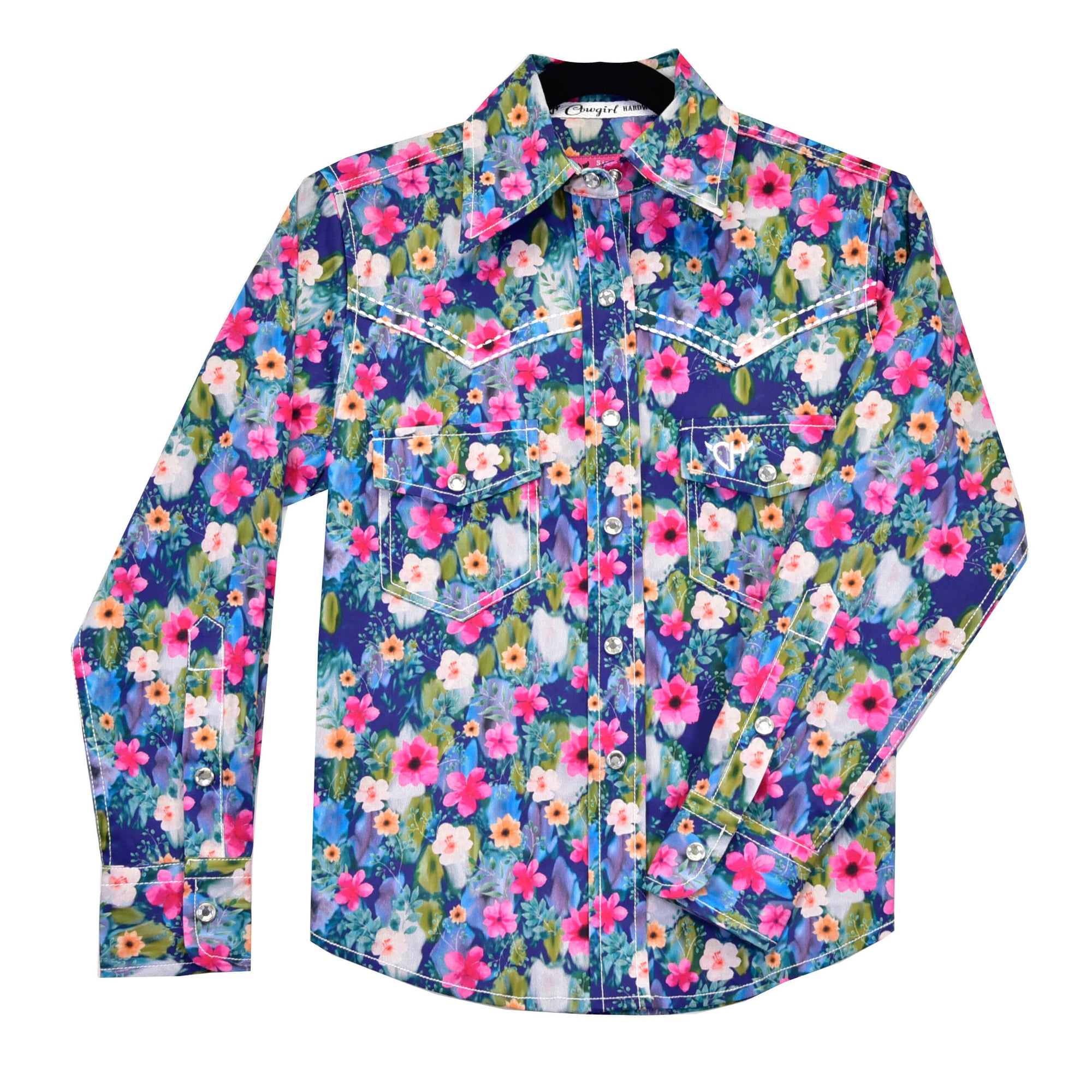 Youth Girl's Cowgirl Hardware Navy "Floral Monet" Long Sleeve Western Shirt from Cowboy Hardware