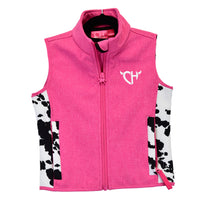 Youth Girl's Cowgirl Hardware Pink "Cow Print Accent" Poly Shell Vest from Cowboy Hardware