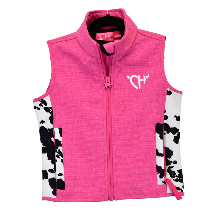 Youth Girl's Cowgirl Hardware Pink "Cow Print Accent" Poly Shell Vest from Cowboy Hardware