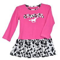 Youth Girl's Cowgirl Hardware Pink Cow Print Long Sleeve Dress from Cowboy Hardware