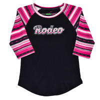 Youth Girl's Cowgirl Hardware Pink "Rodeo" Raglan 3/4 Sleeve Top from Cowboy Hardware