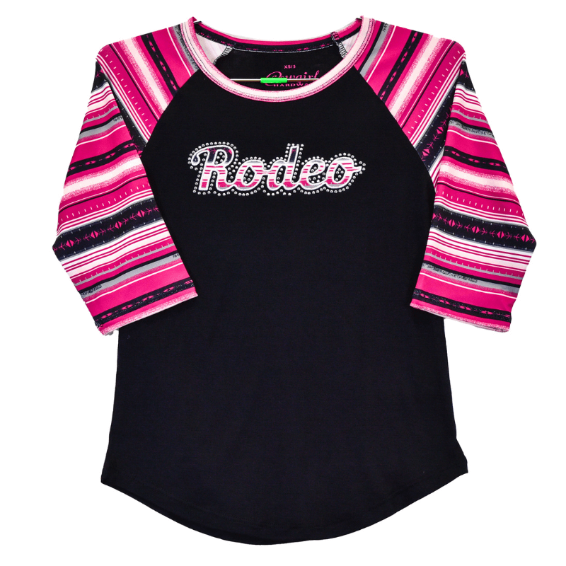 Youth Girl's Cowgirl Hardware Pink "Rodeo" Raglan 3/4 Sleeve Top from Cowboy Hardware