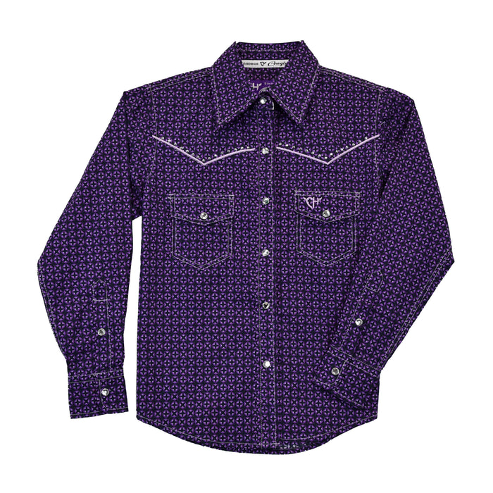 Youth Girl's Cowgirl Hardware Purple Circle Star Long Sleeve Western Shirt from Cowboy Hardware