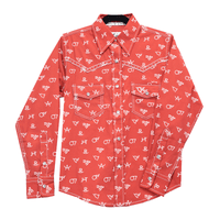 Youth Girl's Cowgirl Hardware Red "Branding Irons" Long Sleeve Western Shirt from Cowboy Hardware