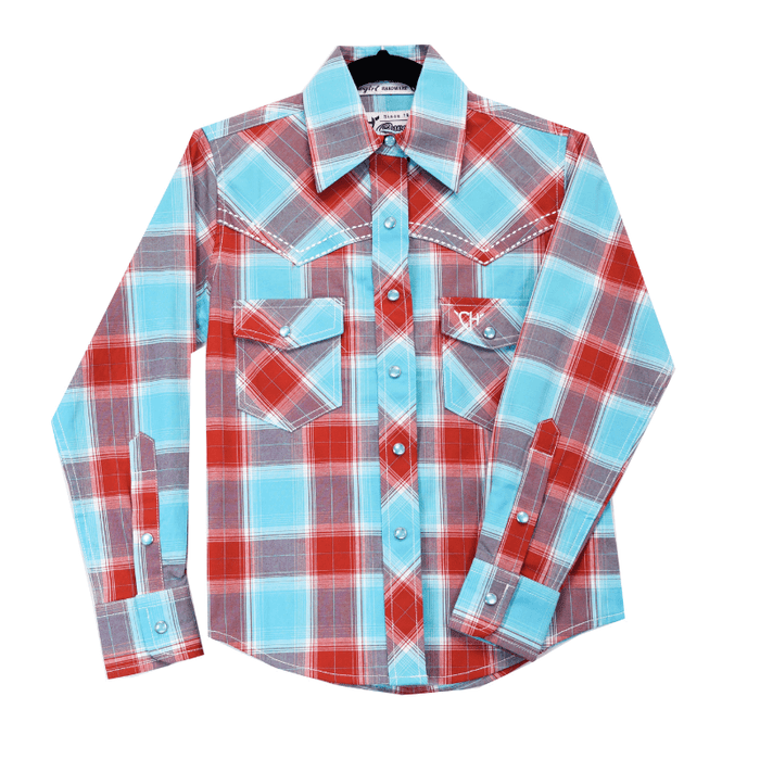 Youth Girl's Cowgirl Hardware Red "Hombre" Long Sleeve Western Shirt from Cowboy Hardware