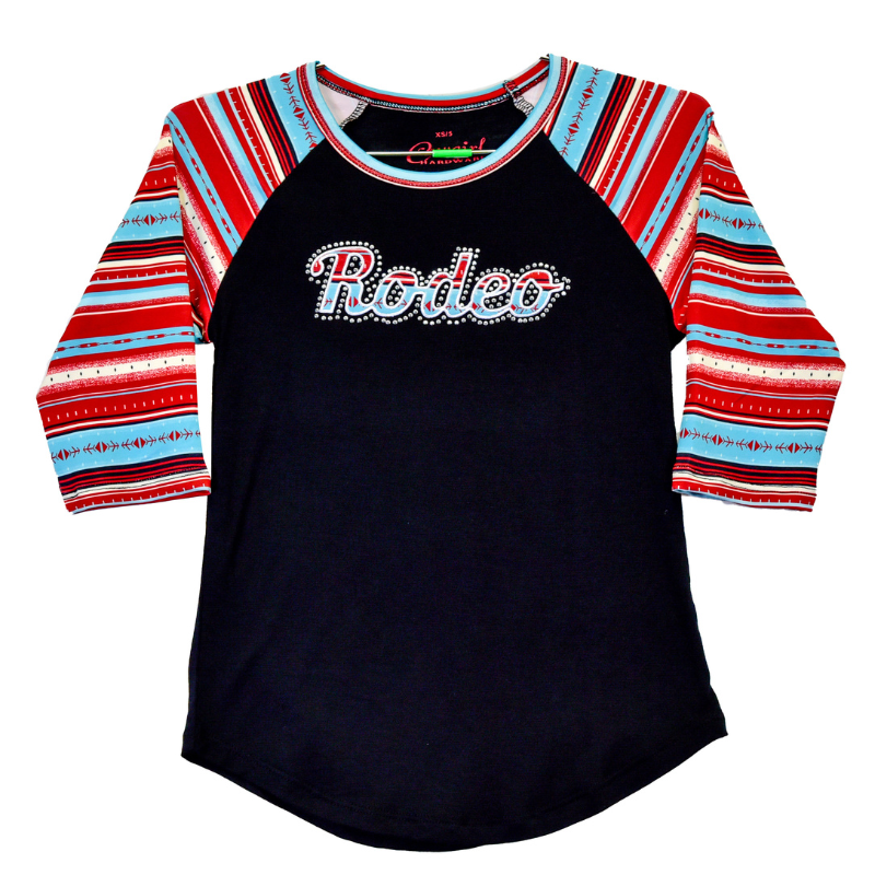 Youth Girl's Cowgirl Hardware Red "Rodeo" Raglan 3/4 Sleeve Top from Cowboy Hardware