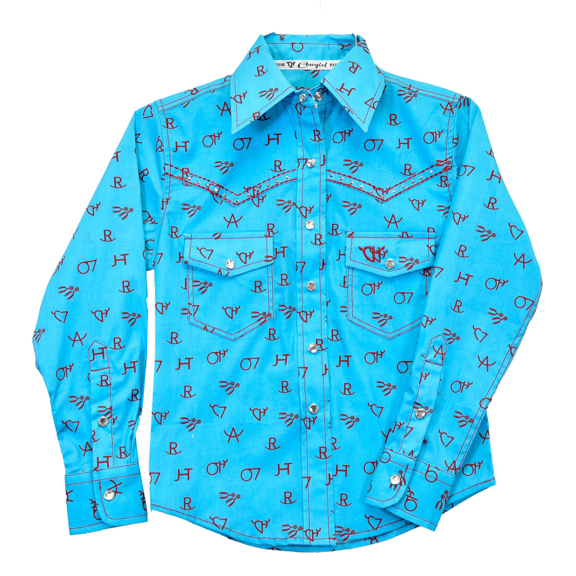 Youth Girl's Cowgirl Hardware Turquoise "Branding Irons" Long Sleeve Western Shirt from Cowboy Hardware