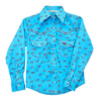Youth Girl's Cowgirl Hardware Turquoise "Branding Irons" Long Sleeve Western Shirt from Cowboy Hardware
