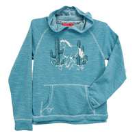 Youth Girl's Cowgirl Hardware Turquoise "Cactus Horse" Slub Hoody from Cowboy Hardware