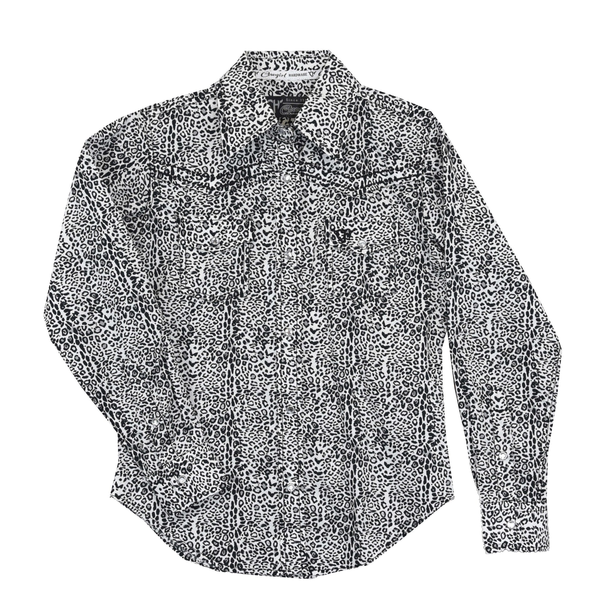 Youth Girl's Cowgirl Hardware White "Mini Leopard" Long Sleeve Western Shirt from Cowboy Hardware