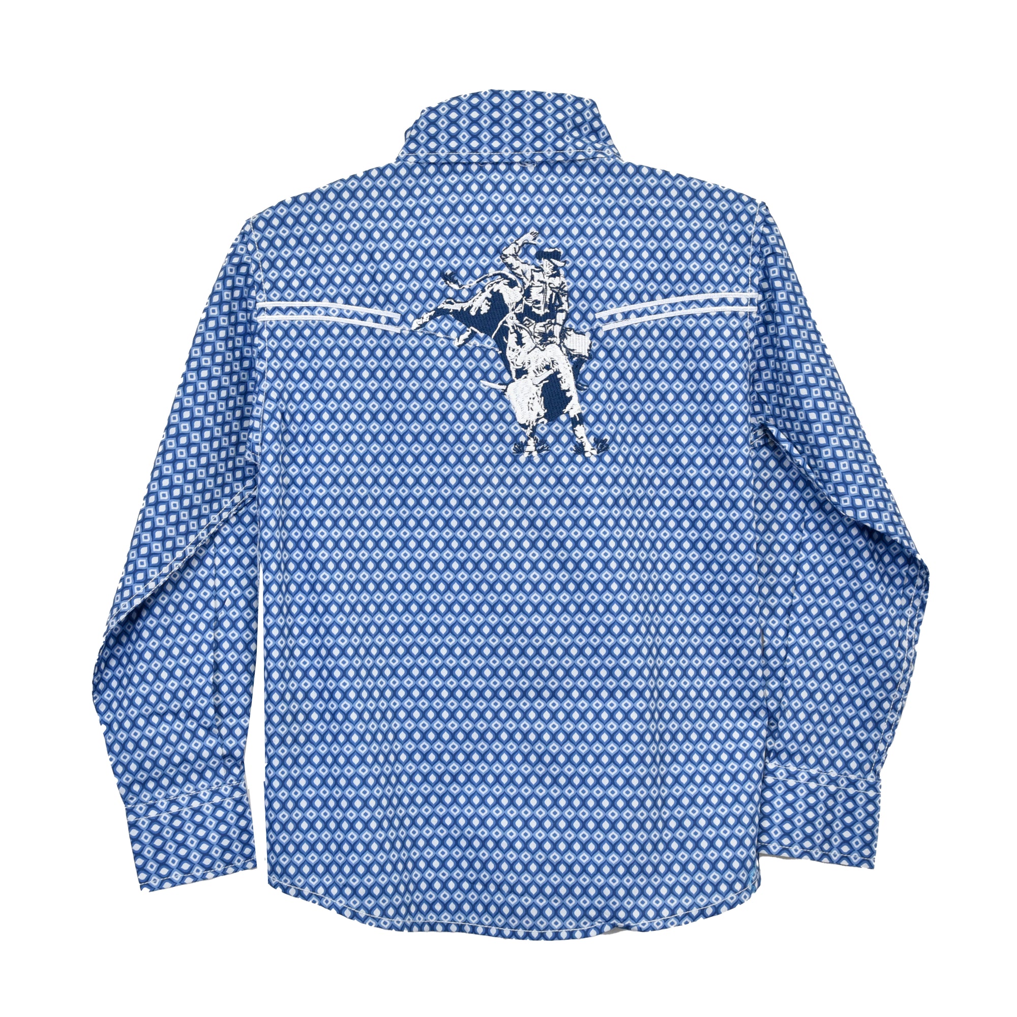 Boy's Cowboy Hardware Blue and White Curvy Diamonds Long Sleeve Western Shirt