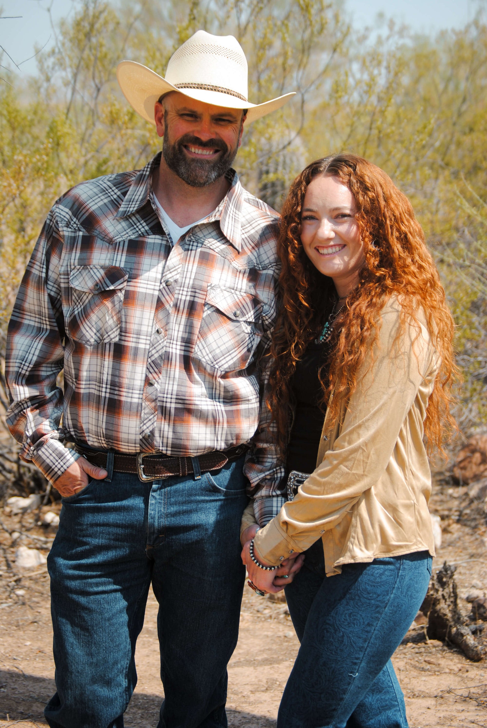 Cowboy wearing a Men's Cowboy Hardware Brown "Hermosillo" Long Sleeve Western Shirt