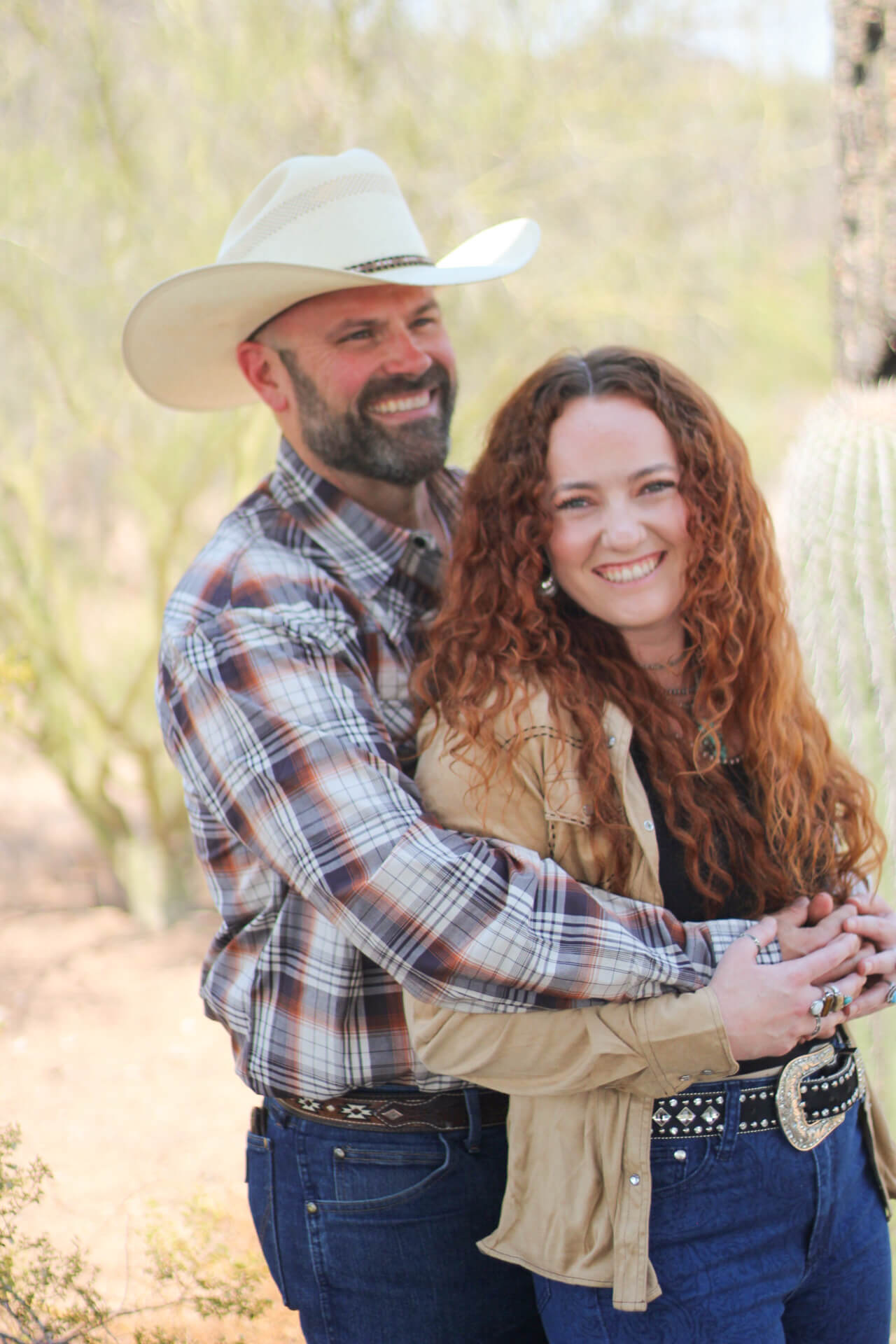 Cowboy with his partner wearing Cowboy Hardware's Brown "Hermosillo" Long Sleeve Western Shirt