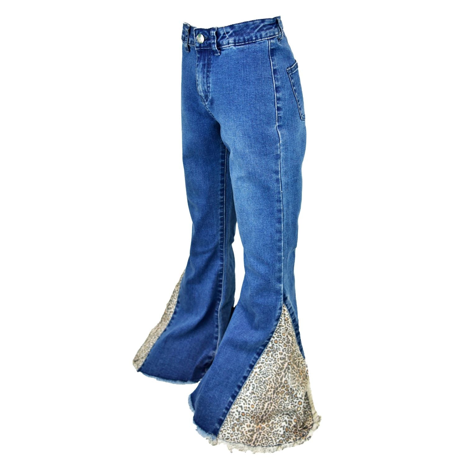 Girl's Medium Wash Mini Tan Leopard Bell Bottom Jeans from Cowgirl Hardware