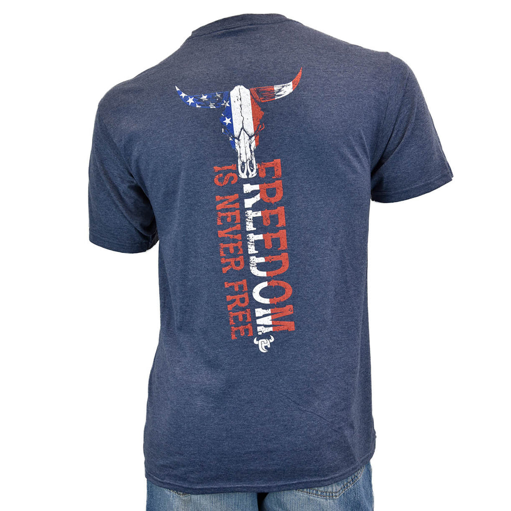 Men's Cowboy Hardware Heather Navy Freedom Is Never Free Short Sleeve