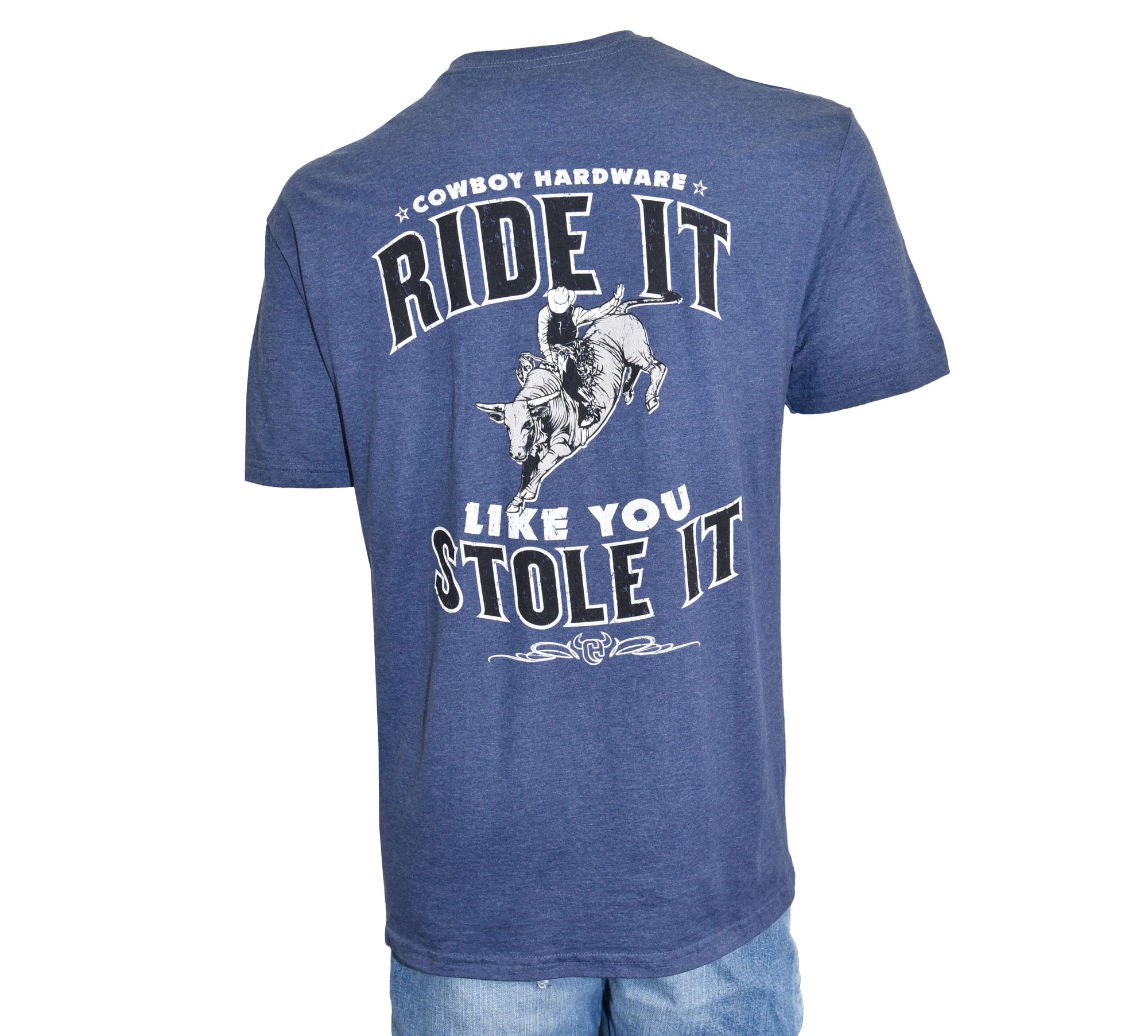 Men's Cowboy Hardware Navy Mist Ride It Like You Stole It Short Sleeve Tee