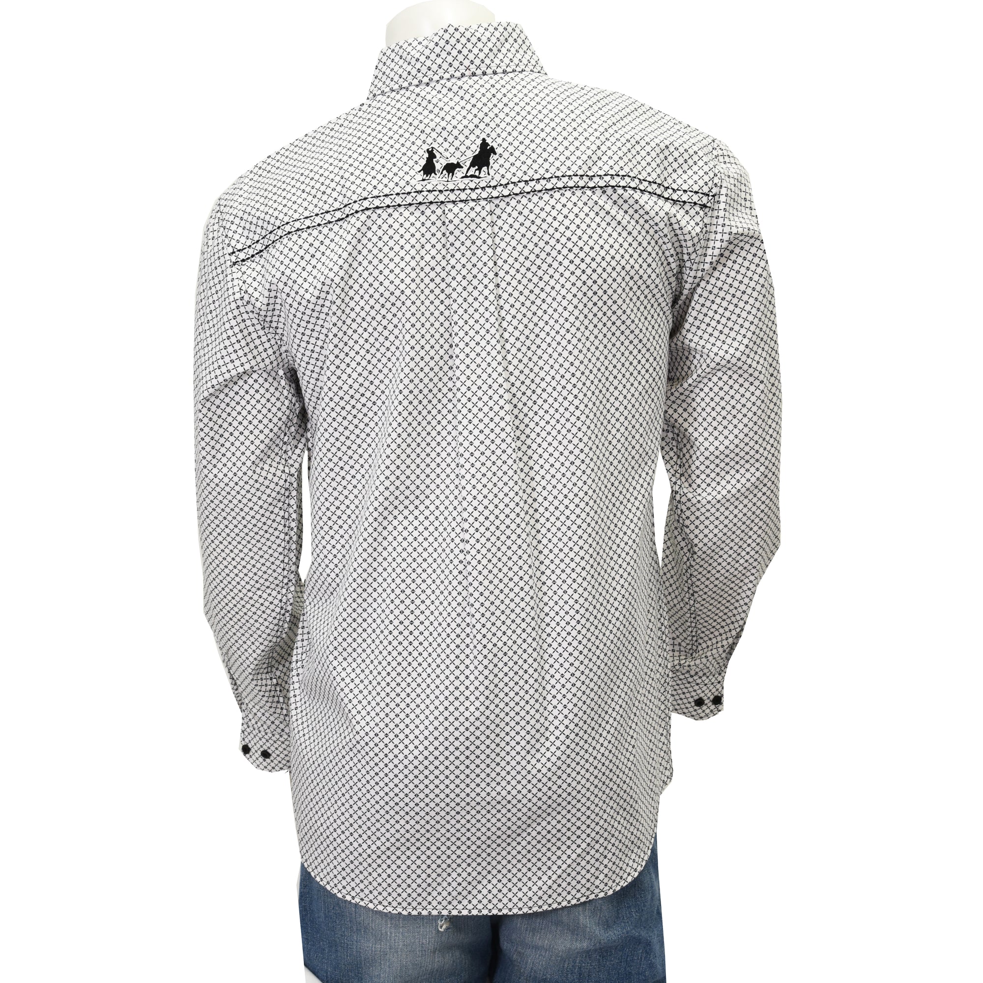 Men's Cowboy Hardware White X's & Diamonds Long Sleeve Western Shirt with Buttons