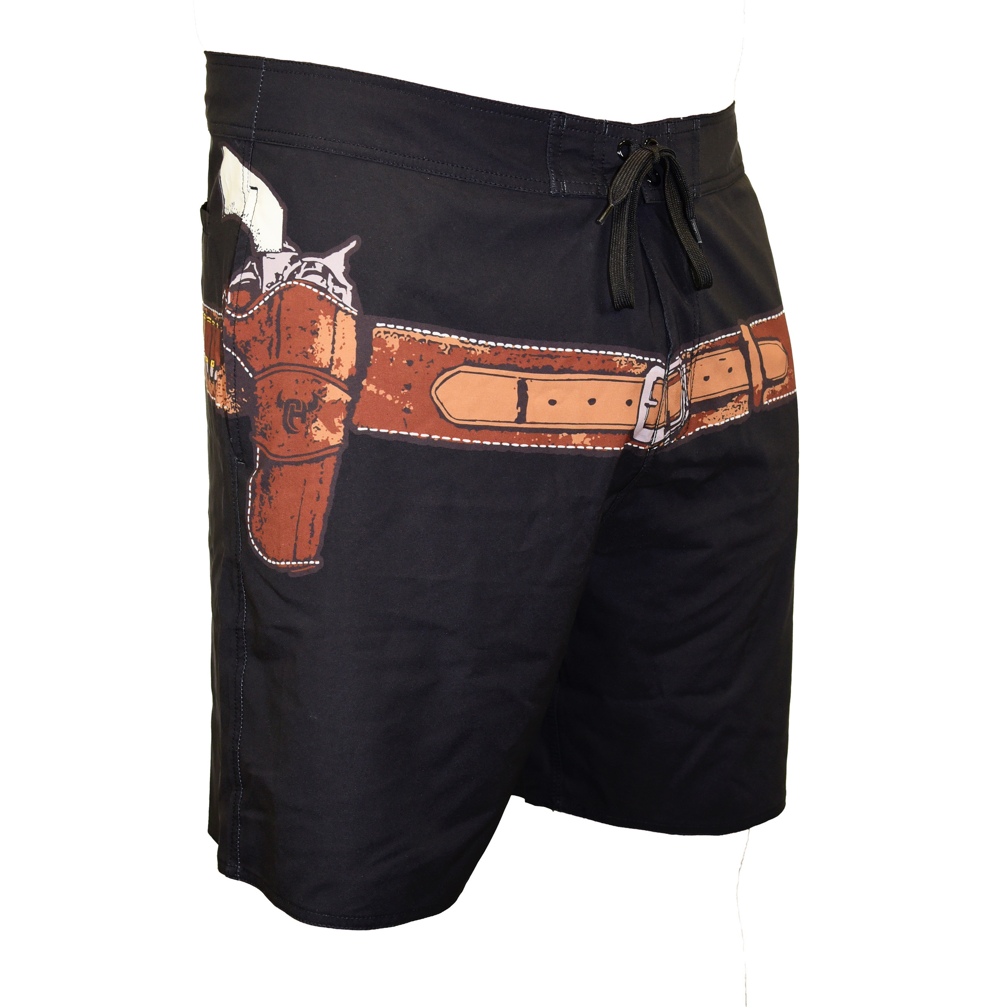 Men's Gun Belt Design Black Board Shorts from Cowboy Hardware