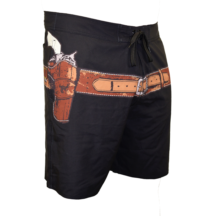 Men's Gun Belt Design Black Board Shorts from Cowboy Hardware