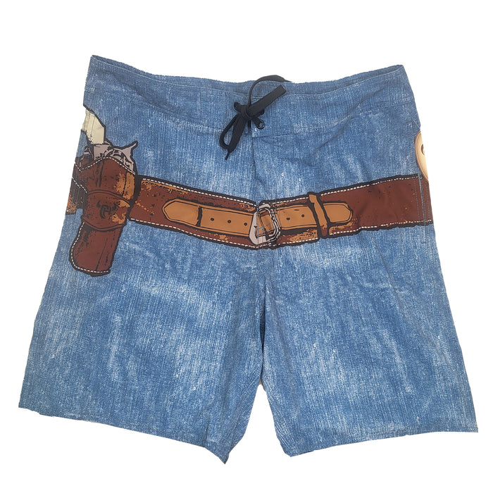 Men's Gun Belt Design Denim Board Shorts from Cowboy Hardware