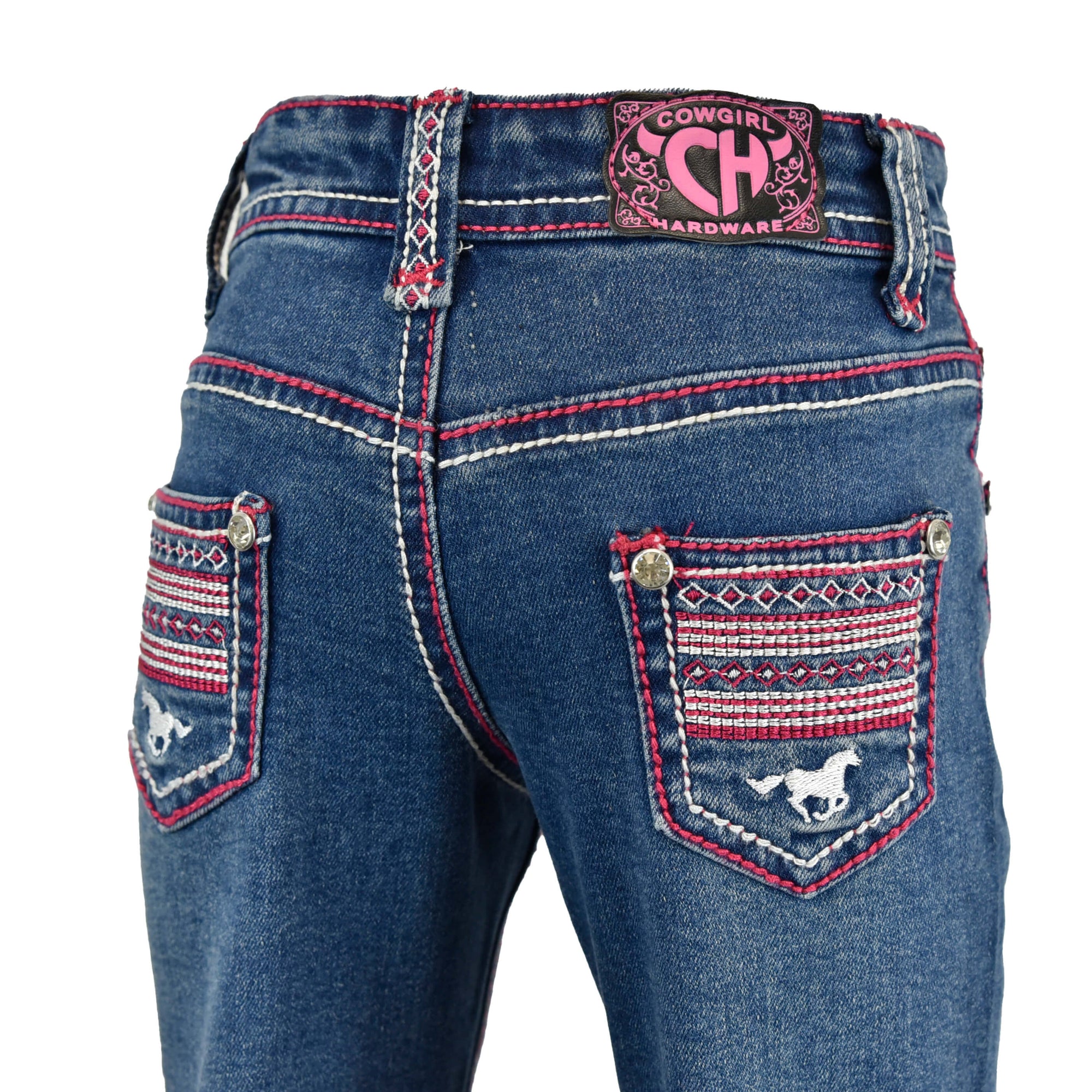 Toddler Medium Wash Pink and White Aztec Pattern With Horse Jeans from Cowgirl Hardware