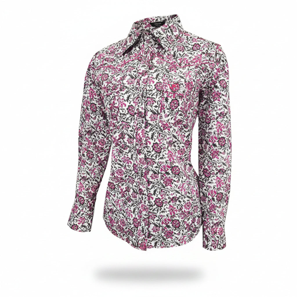 Women's CH White "Floral Pattern" Long Sleeve Western Shirt