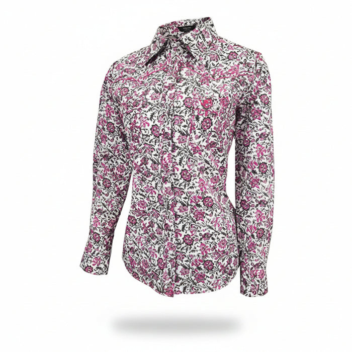 Women's CH White "Floral Pattern" Long Sleeve Western Shirt