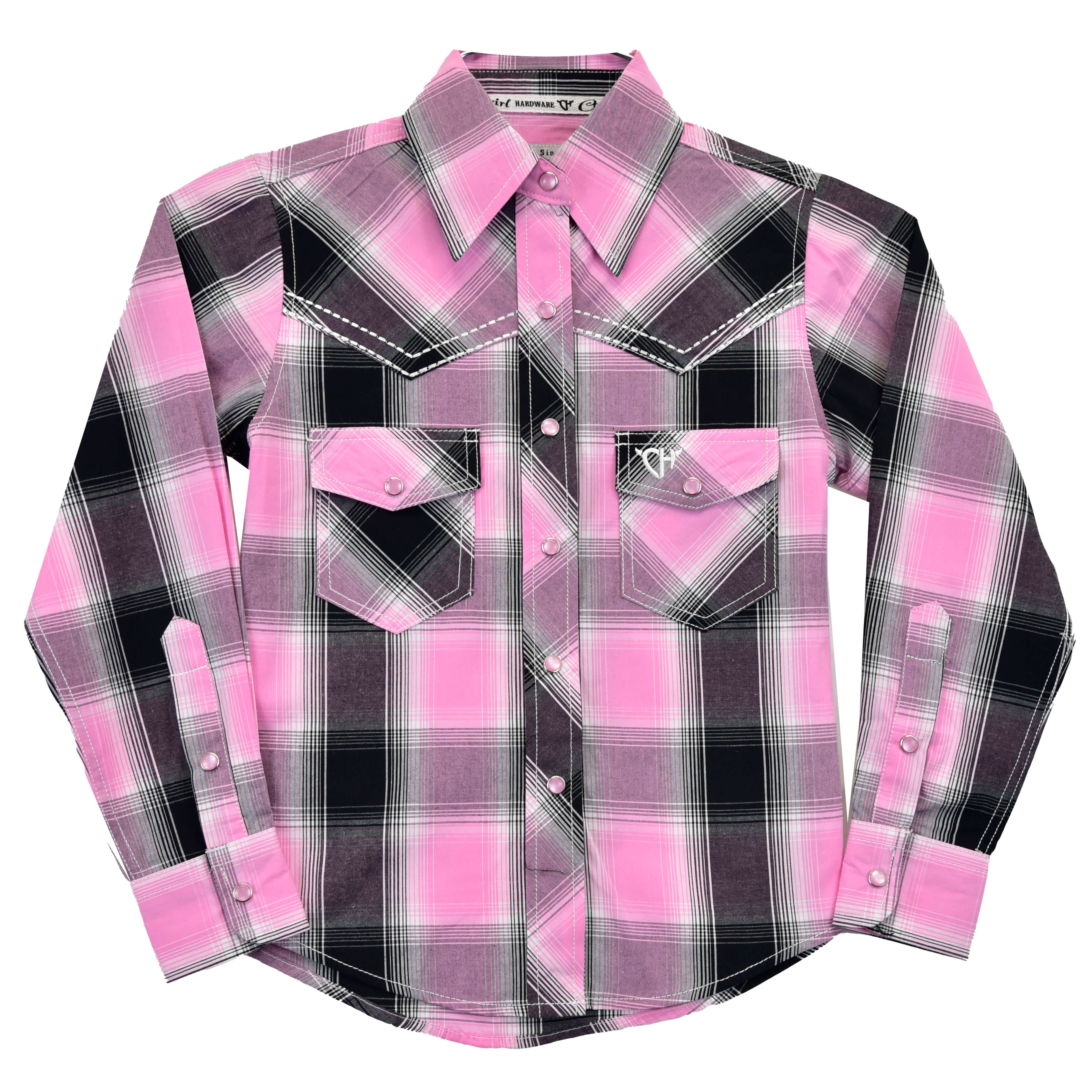 Girl's Cowgirl Hardware Hombre Plaid Long Sleeve Western Shirt in Pink ...