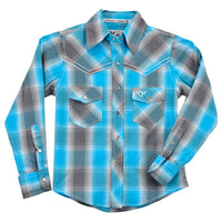 Girl's Cowgirl Hardware Hombre Plaid Long Sleeve Western Shirt in Turquoise from Cowgirl Hardware